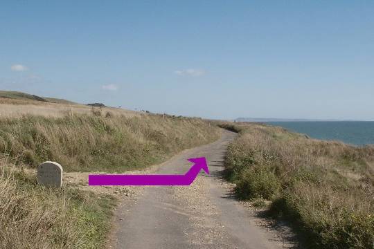 Walk direction photograph: 30 for walk Castle and Beach, Abbotsbury, Dorset, South West England.