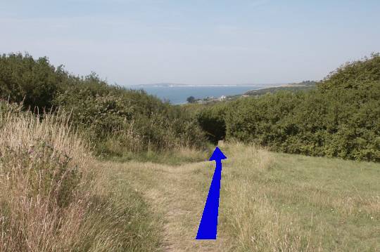 Walk direction photograph: 18 for walk Burning Cliff, Ringstead, Dorset, South West England.